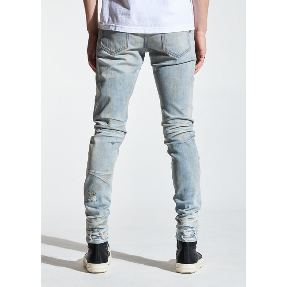 En Noir Men's Clash Dirty Wash Rip & Repair Distressed Skinny Fit Denim Jeans - Picture 4 of 5